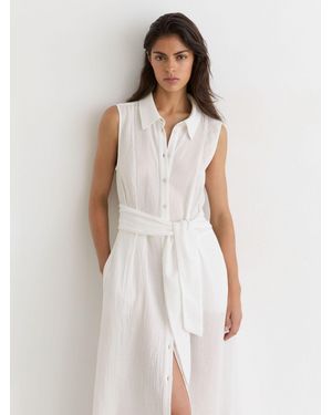 Reiss Cotton Cheesecloth Belted Shirt Dress - White