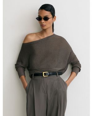 Reiss Logan - Gunmetal Gray Metallic-knit Asymmetric Draped Sweater, L (us 12-14)