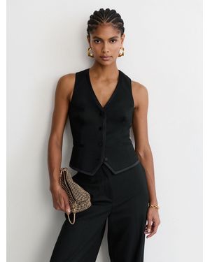Reiss Wool-Blend Tailored Tuxedo Waistcoat - Black