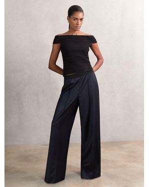 Reiss Wool-Blend Pinstripe Wide-Leg Pants - Blue