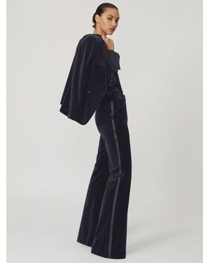 Reiss Petite Velvet Satin-Stripe Flared Pants - Blue