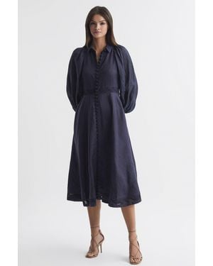 Joslin Studio Linen Shirt Midi Dress - Blue