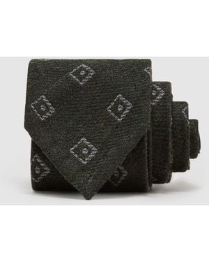 Reiss Fazio - Forest Green Wool-silk Diamond-medallion Unlined Tie, One - Black