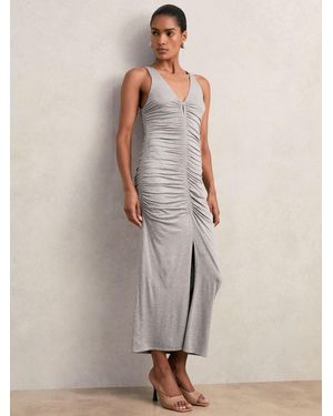 Reiss Alessandra - Gray Stretch-modal Ruched Jersey Dress, Us 12 - Natural