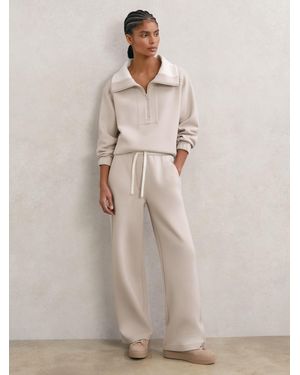 Reiss Laney - Stone Neutral Wide-leg Interlock Drawstring Sweatpants, Xs - Natural