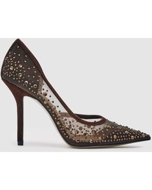 Reiss Crystal-Embellished Mesh Court Shoes - White