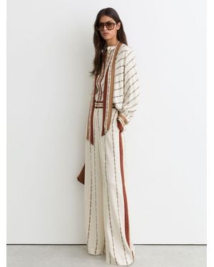 Reiss Petite Chain-Print Wide-Leg Pants - Natural