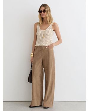 Reiss Petite Suede Wide-Leg Pants - Natural