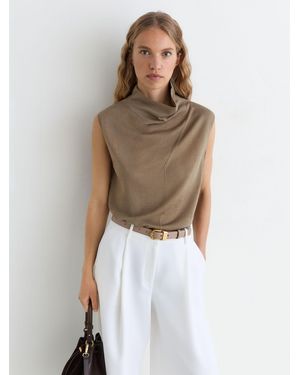 Reiss Honey - Khaki Green Wool Funnel-neck Sleeveless Knit Top, Xl (us 16-18) - Multicolor