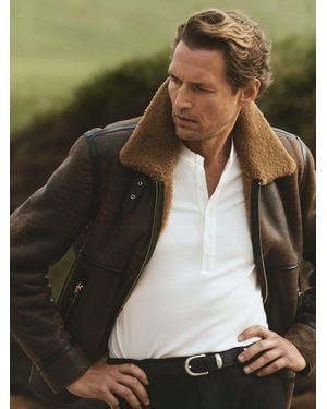 Reiss Shearling Distressed Aviator Jacket - Black