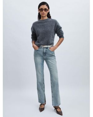 GOOD AMERICAN Icon Inseam Slit Jeans Cotton Plain - Blue