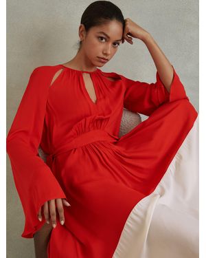 Reiss Luella Round-neck Woven Midi Dress - Red