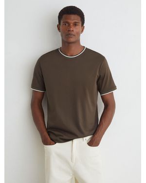Reiss Ainsley - Taupe Brown Air-water Cotton Tipped Tailored-fit T-shirt, Xl