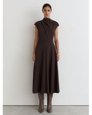Reiss High-Neck Pleat-Detail Midi Dress - Multicolor