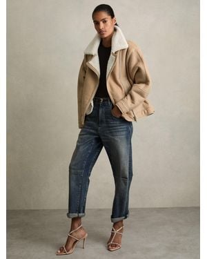 Reiss Mona Jacket Leather Plain - Blue