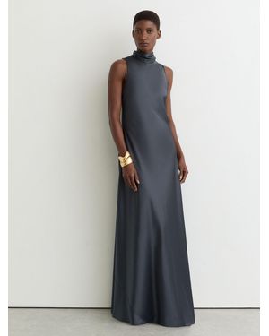 knee length dresses for ladies Dusty Blue Satin Maxi Dress main image 1