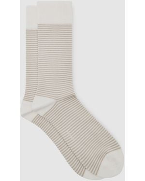 Reiss Stripe - Ecru/oatmeal Mario Stripe Cotton-blend Striped Socks, S-m - White