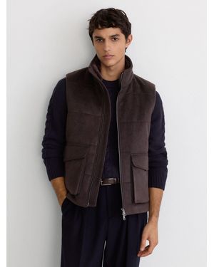 Reiss Wool-Blend Faux Fur-Collar Quilted Gilet - Black