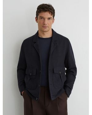 Reiss Gandine - Navy Textured Hopsack Flap-pocket Jacket, Xl - Blue
