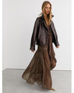 Reiss Snake-Print Plissé Maxi Skirt - Brown
