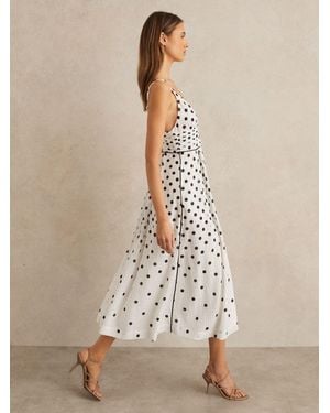Reiss Dottie - Black/white Polka Dot Midi Dress, Us 14 - Natural