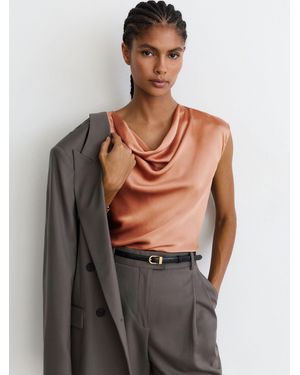 Reiss Hammered-Silk Cowl-Neck Cap-Sleeve Top - Gray