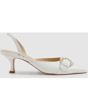 Camilla Elphick Heels Leather Pearl Buckle - White