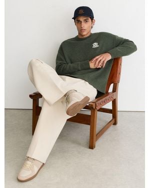 Reiss Monogram Bonded Leather And Suede Sneakers - Natural