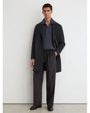 Reiss Wool-Blend Flannel Relaxed-Fit Pleated Pants - Blue