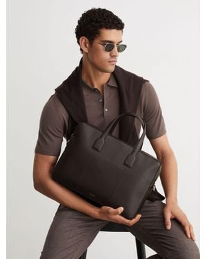 Reiss Carlos - Dark Brown Micro-grain Leather Briefcase, One - Gray