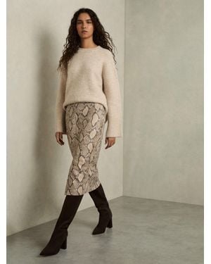Reiss Missa Pencil Skirt Leather Snakeskin - Natural