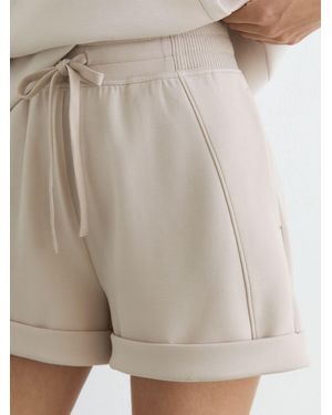 Reiss Phoebe - Neutral Premium Interlock Drawstring Shorts, L (us 12-14) - Natural