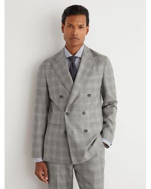 Reiss Wool Check Double-Breasted Suit Blazer Classic-Fit - Gray