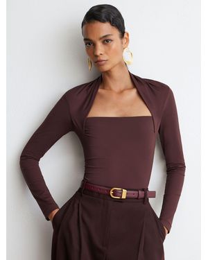 Reiss Stretch Shrug-Style Long-Sleeve Top - Brown