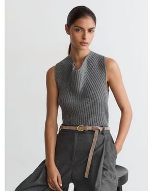 Reiss Wool-Blend Ribbed Cowl-Neck Vest With Cashmere - Gray