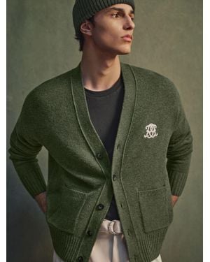 Reiss Monogram Embroidered Relaxed Wool Cardigan - Green