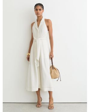 Reiss Sleeveless Tie-Front Midi Dress With Linen - White