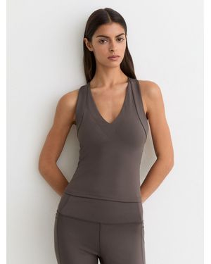 Reiss V-Neck Cross-Back Sports Top - Gray