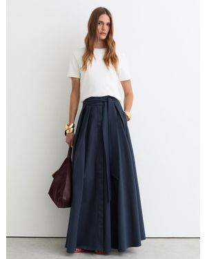 Reiss Cotton-Blend Pleated Maxi Skirt - Blue
