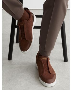 Reiss Suede - Chocolate Brown Henry Suede Suede Elasticated-lace Hybrid Sneakers, Us 10 (uk 9)
