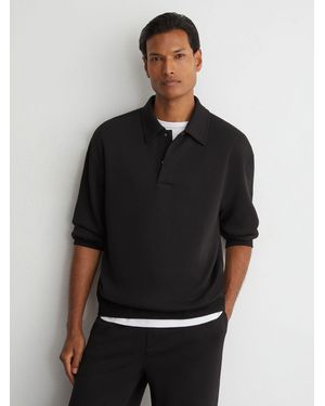 Reiss Sueded Interlock Jersey Relaxed Polo Sweatshirt - Black
