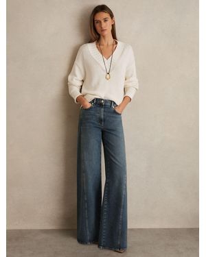Reiss Twist Seam Wide Leg Jeans - Blue