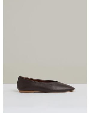 Reiss Amelia - Chocolate Leather Rounded-point Toe Ballet Flats, Us 8 (uk 6) - Gray