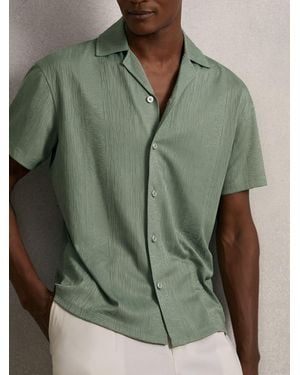 Reiss Jacquard-Stripe Cuban-Collar Shirt - Green