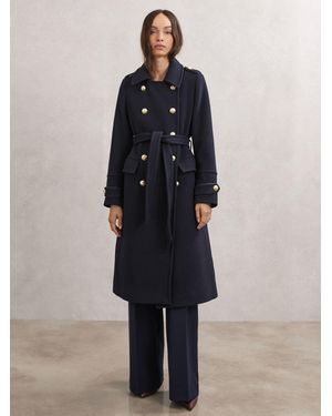 Reiss Wool-Blend Double-Breasted Coat - Blue