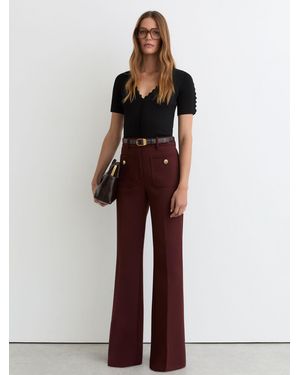 Reiss Scallop-Trim Rib-Knit Top - Red