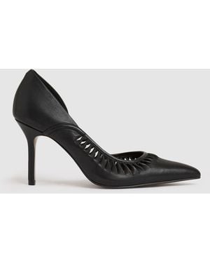 Reiss Marlene Leather Twist Detail Court Shoes - Black