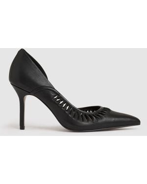 Reiss Marlene Leather Twist Detail Court Shoes - Black