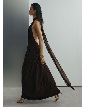ATELIER Chiffon Draped Halterneck Maxi Dress - Gray