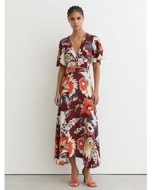 Reiss Floral-Print Cut-Out Midi Dress - White